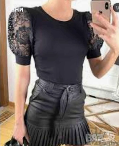 Черна блуза с дантелен ръкав