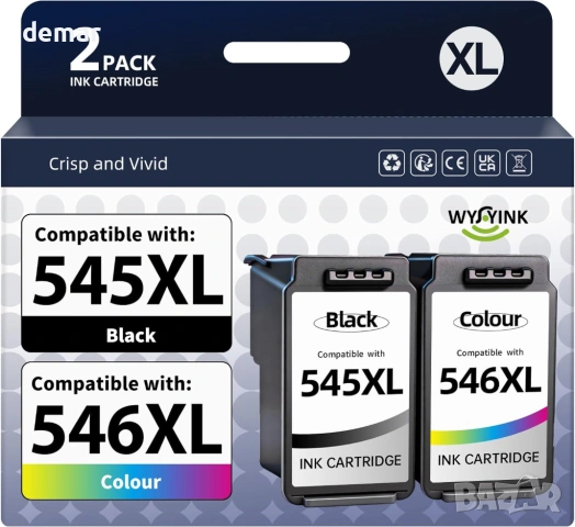 Мастилени касети 545XL 546XL за принтери Canon Pixma, 2 броя (черна и цветна)