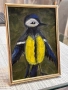 Оригинальная миниатюра маслом ПТИЦА СИНИЦА, снимка 2