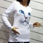 Нова дамска блуза с дълъг ръкав с 3D принт Котка със сини очи, снимка 8