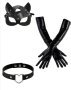 Секси комплект с кожени аксесоари Маска ръкавици и чокър, снимка 1 - Бельо - 44413662