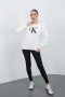 Calvin Klein Дамска Памучна Бяла Блуза С Дълъг Ръкав Код A965, снимка 4