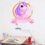 Розов Еднорог Unicorn стикер лепенка за стена за детска стая самозалепващ