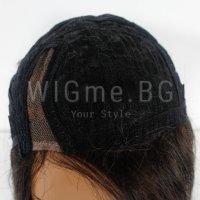 Тъмнокестенява перука от ЕСТЕСТВЕН косъм с медни кичури Селена, снимка 3 - Аксесоари за коса - 37879755