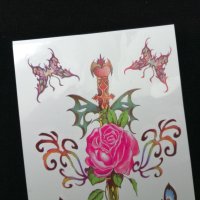 Цветни временни татуировки - различни видове - цена за лист 2,80 лв - рози, сърца, пеперуди, снимка 7 - Други - 44463351