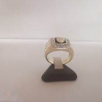 Златен мъжки пръстен с оникс и циркони , снимка 3 - Пръстени - 30831006