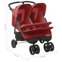 Количка за близнаци, червена, стомана, снимка 10 - Детски колички - 38087944