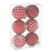6 броя Комплект Червени коледни топки с декорация, 8см, снимка 2 - Други стоки за дома - 42673705