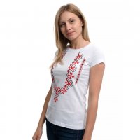 Нова дамска бяла тениска с трансферен печат Шевица, Етно мотив, България, снимка 9 - Тениски - 29964888