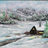Зима в планината маслена картина , снимка 1 - Картини - 42907814