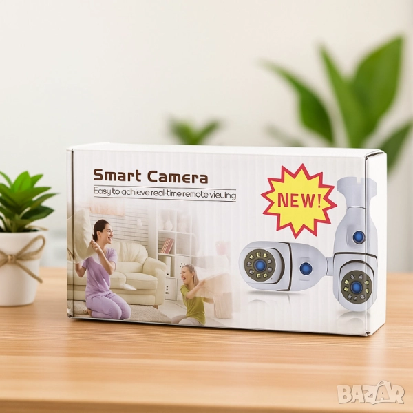 WiFi двойна IP камера за фасунга – Full HD 1080P, 355° въртене, нощно виждане и двупосочно аудио, снимка 1