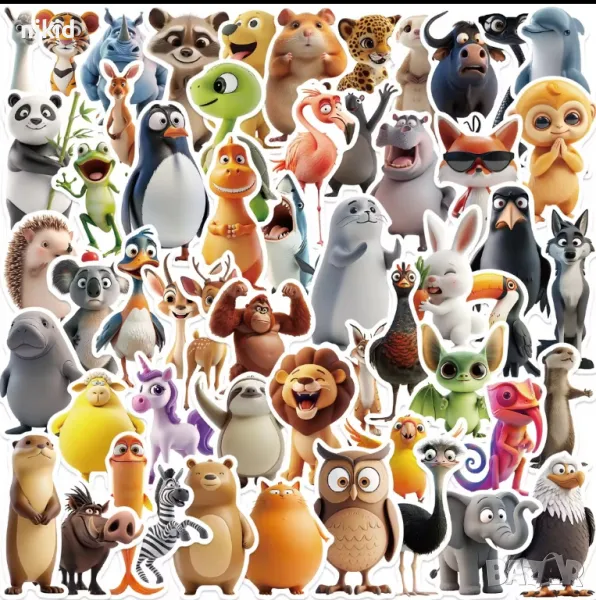 55 бр Животни самозалепващи лепенки стикери за украса декор картонена торта и др парти , снимка 1