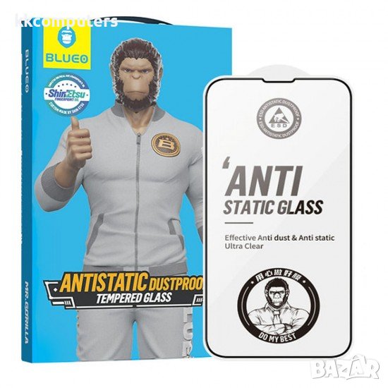 Стъклен протектор за дисплей Blueo 5D Full Strong HD с цяло лепило, За iPhone 14 (6.1), Черен, снимка 1