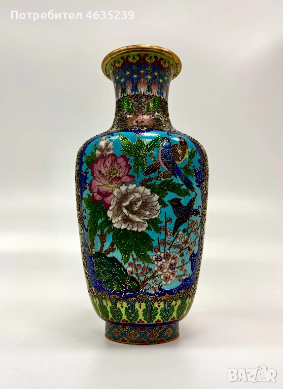 Антикварна ваза клуазоне - ръчен емайл, cloisonné, снимка 1
