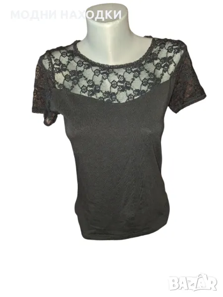 Черна Еластична Тениска с Дантела, снимка 1