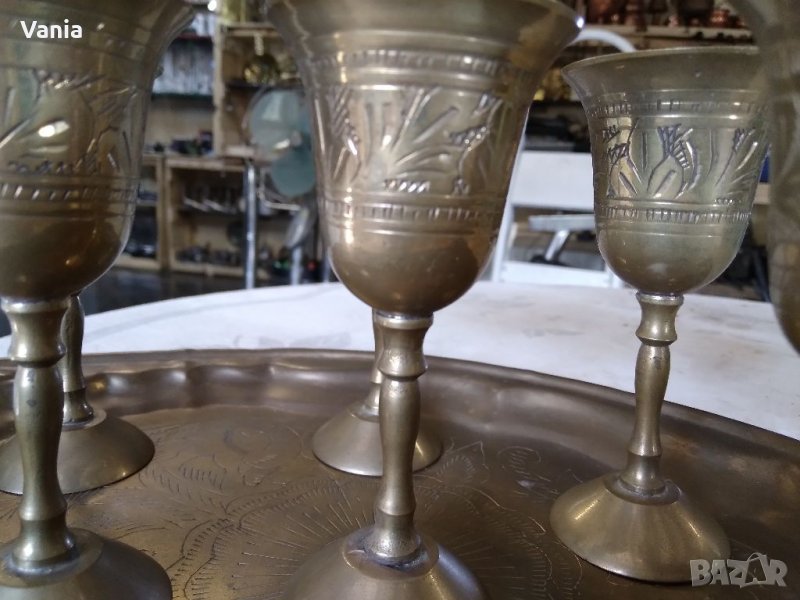 Чашки с поднос от месинг, снимка 1