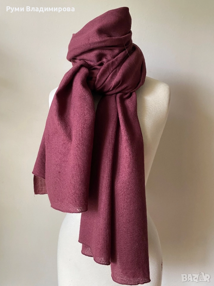 Шал в цвят бордо Bruuns bazaar 50 % вълна и 50 % коприна, снимка 1
