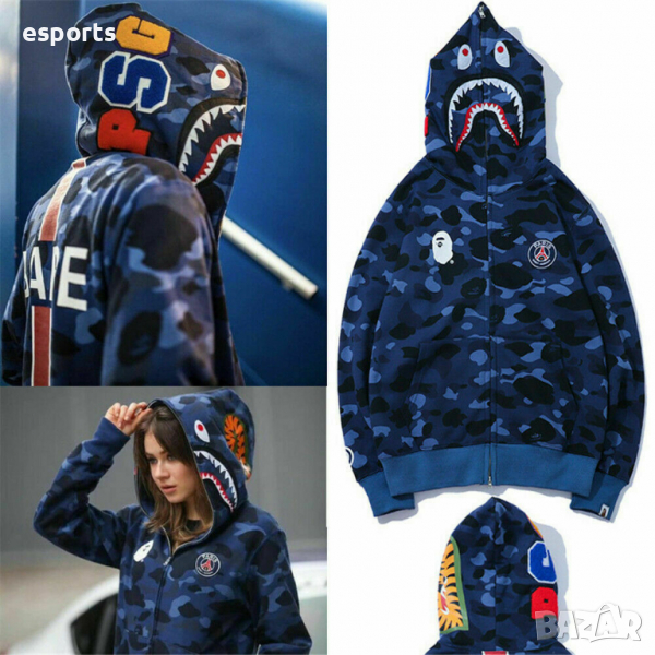 Суичър (блуза с качулка) Bape A Bathing Ape x PSG Collab Blue, снимка 1