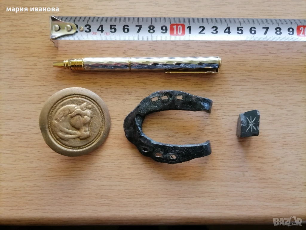 Лот подкова сбруя кон химикалка с ножка каменен зар, снимка 1