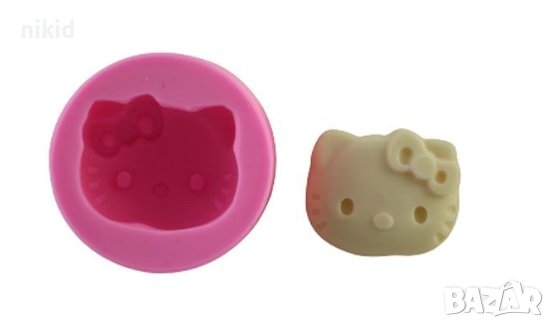 Коте Кити Hello Kitty глава дълбок силиконов молд форма калъп фондан гипс шоколад свещ сапун декор, снимка 1