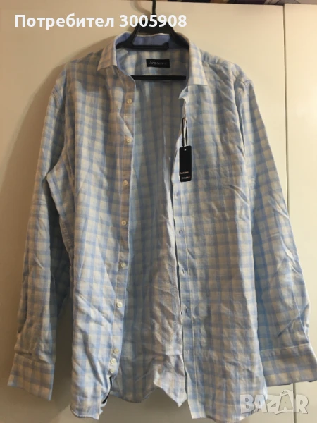 Риза Andrews Карирана 100 % памук бяло и небесно синьо,Smart Regular L, снимка 1