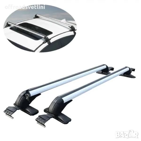 Комплект 2 напречни греди за таван багажник 110 cm, бели, до 150 кг, снимка 1