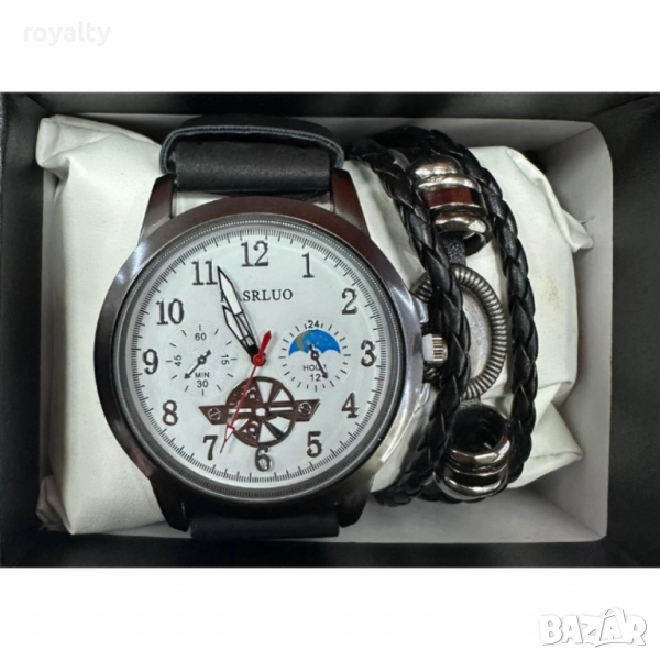 Мъжки часовник с големи цифри и подаръчна гривна – стил и практичност в готов комплект, снимка 1