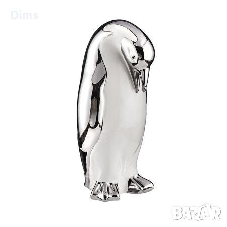 Статуетка фигура керамика пингвин бял сребро, снимка 1