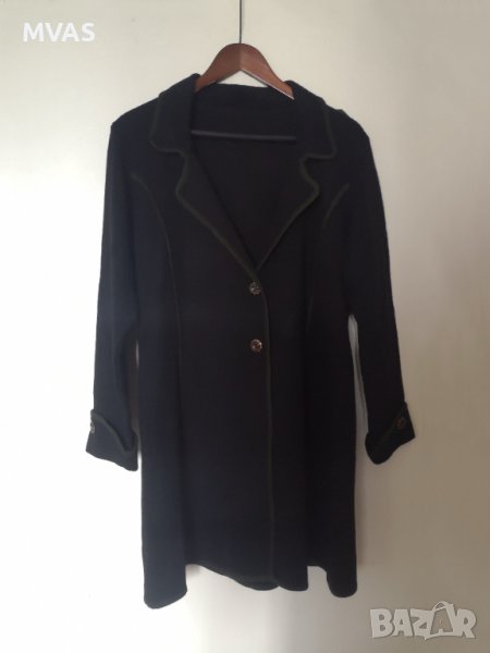 Дамска есенна черна жилетка със зелен кант XL 2XLвълна, снимка 1