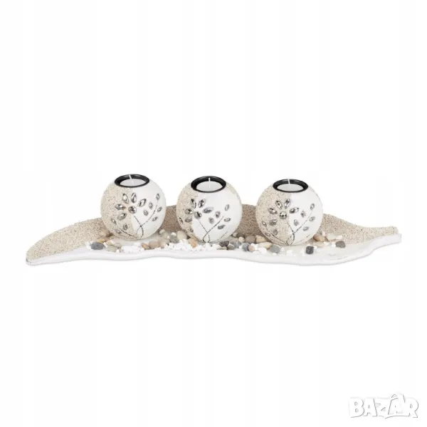 Комплект свещник декорация за маса, Декоративни камъни свещи, снимка 1