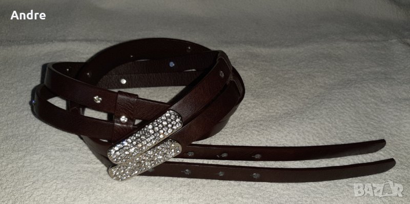 Колан - ест. кожа, двоен, с камъчета, снимка 1