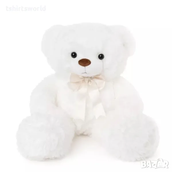 Ново голямо бяло плюшено мече с панделка, 70см, снимка 1