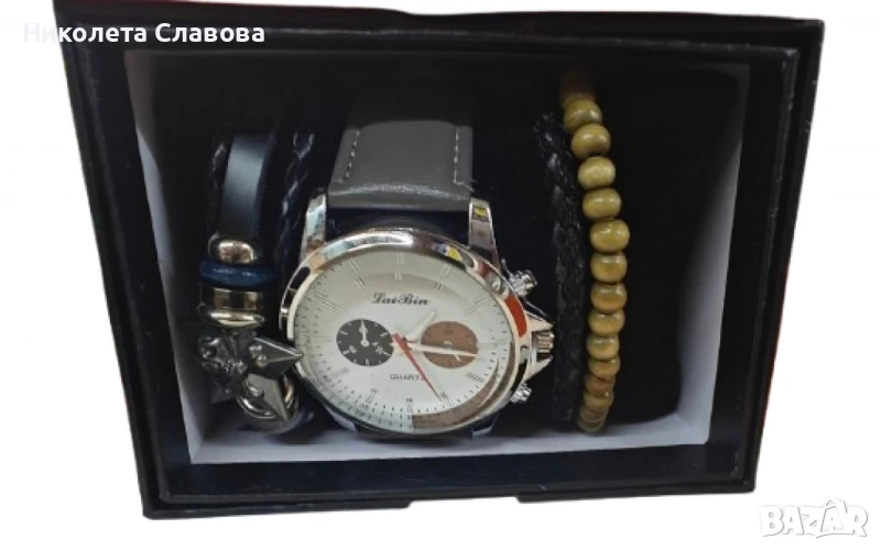 Стилен мъжки часовник в комплект с гривни ⌚✨, снимка 1