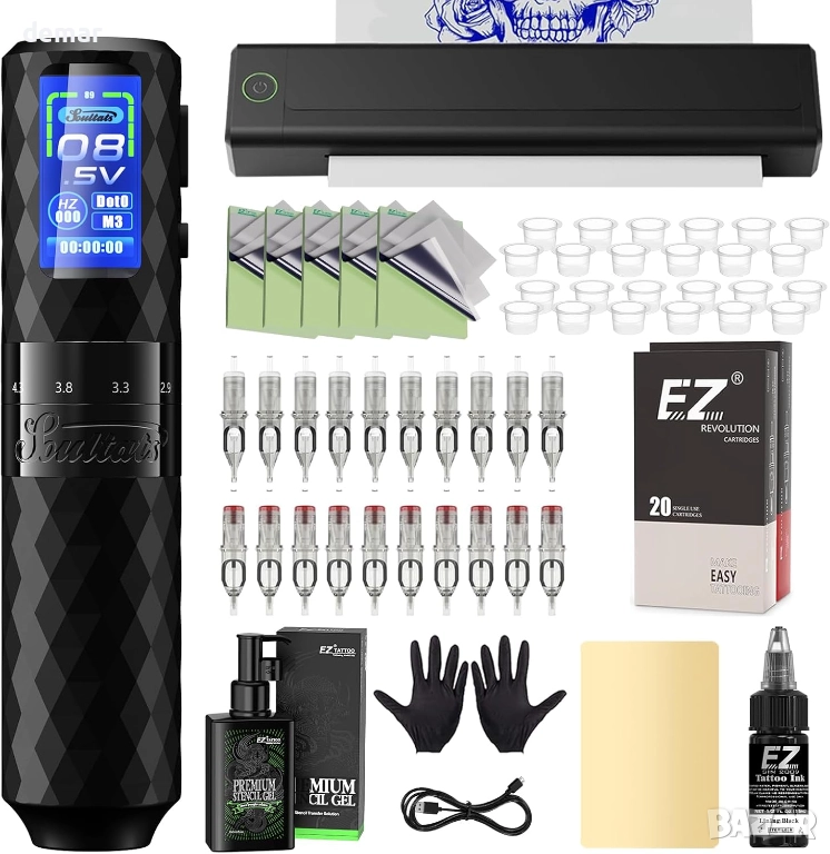 Комплект за татуировки - Машина за шаблонно печатане 6 хода 2,5-4,8 мм, снимка 1