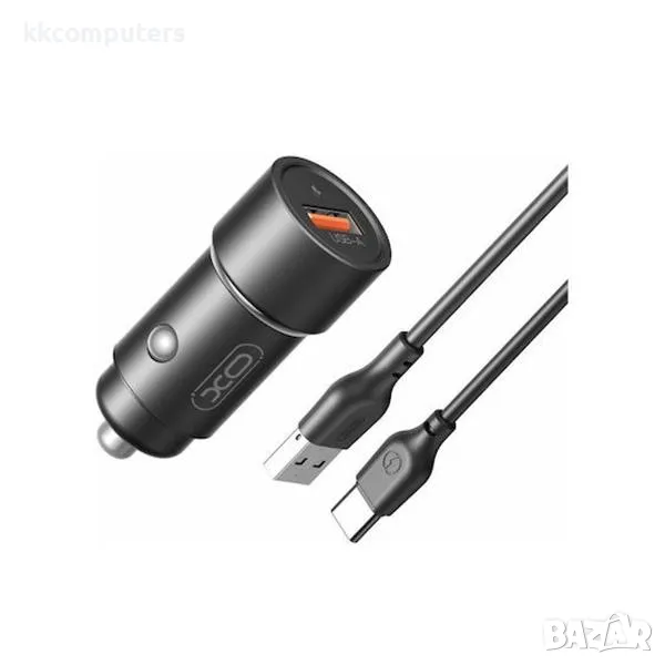 12V Зарядно за автомобил XO-CC54 18W/ USB QC 3.0 / Type-C USB кабел / Черен / Баркод : 456456, снимка 1