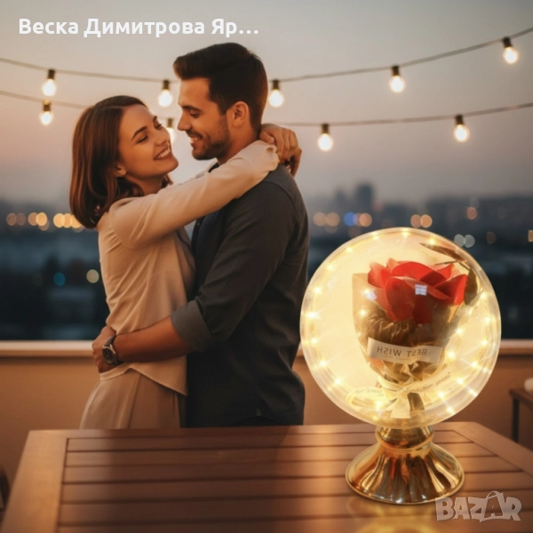 Лампа с роза и мека светлина – подарък, който остава и след празника, снимка 1