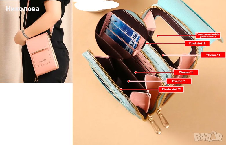 Чантa през рамо - Дамска чанта - Портмоне със сензорен екран, снимка 1
