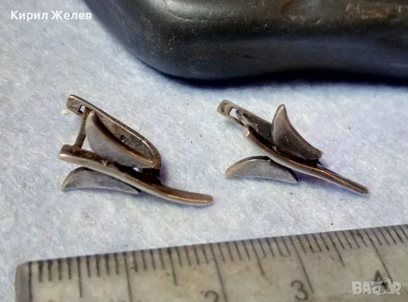 Стари НЕЖНИ ФИГУРАЛНИ АНГЛИЙСКИ СРЕБЪРНИ ОБЕЦИ ПЕПЕРУДИ ОКСИДИРАНО СРЕБРО 925 РЪЧНА АРТ РАБОТА 39261, снимка 1