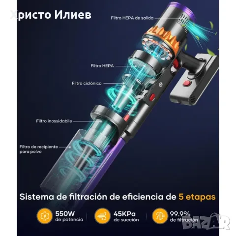 Вертикална прахосмукачка Chebio V18 550W с 2 батерии, снимка 6 - Прахосмукачки - 56273492