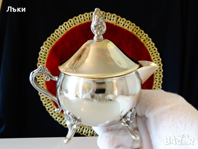 Посребрена каничка,сосиера с капак,бронз,позлата. , снимка 2 - Антикварни и старинни предмети - 39971574