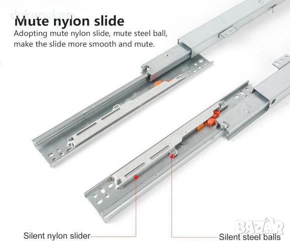 Комплект Долни водачи за чекмеджета с пълно изтегляне и плавно затваряне – 20 см, снимка 4 - Шкафове - 53189261