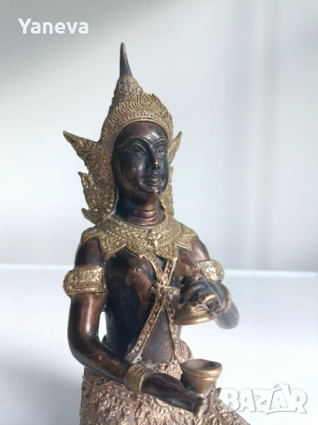 Бронзова, тайландска фигура на митично същество от будистката митология, храмов пазач, воин пазител, снимка 4 - Статуетки - 52497633