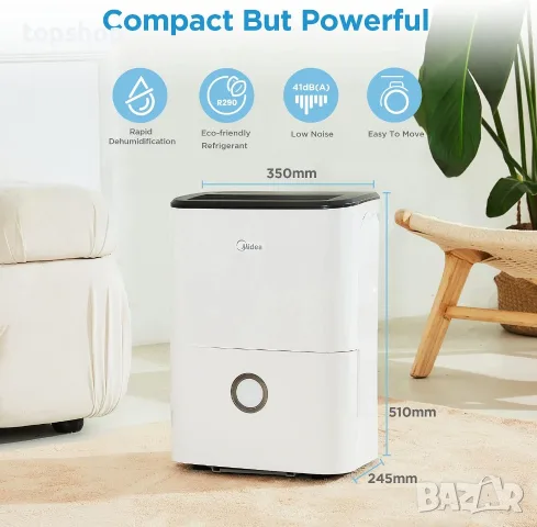 Нов Смарт Влагоабсорбатор Midea DF-20DEN7-WF (20L/24h, за помещения до 40m², Wi-Fi, 3L Резервоар)  , снимка 3 - Влагоабсорбатори и влагоуловители - 55930320