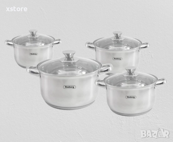 Комплект тенджери Rosberg 16/18/20/24см. - 1.8/2.5/3.4/5.8л., Неръжд. стомана, снимка 5 - Съдове за готвене - 52687379