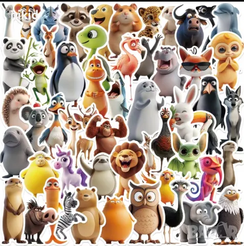 55 бр Животни самозалепващи лепенки стикери за украса декор картонена торта и др парти 
