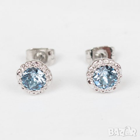 Дамски позлатени обеци със сини кристали марка Diamond style , снимка 2 - Обеци - 38468336