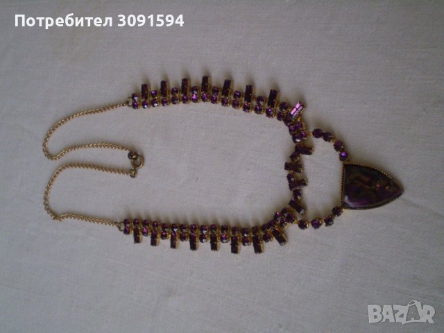 Старо колие огърлица чешки лилав кристал, снимка 5 - Антикварни и старинни предмети - 36860199