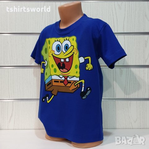 Нова детска синя тениска с дигитален печат Спондж боб, SpongeBob, снимка 10 - Детски тениски и потници - 31691067