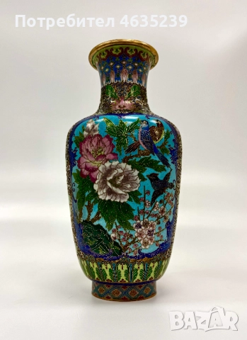 Антикварна ваза клуазоне - ръчен емайл, cloisonné