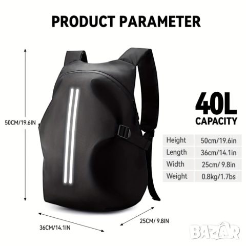 Мото Раница за Каска - COOFAY Водоустойчива, Голям Капацитет, Светлоотразителни Ленти, за Мотор!, снимка 6 - Раници - 52263137